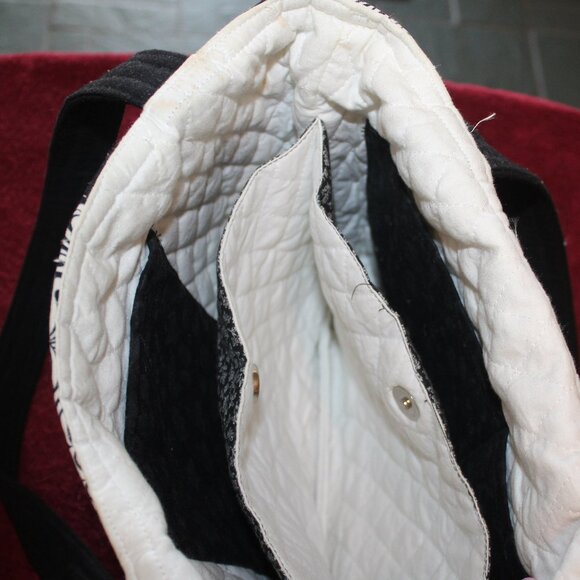 Vintage Black and White Quilted Patch Tote Bag - Picture 2 of 6
